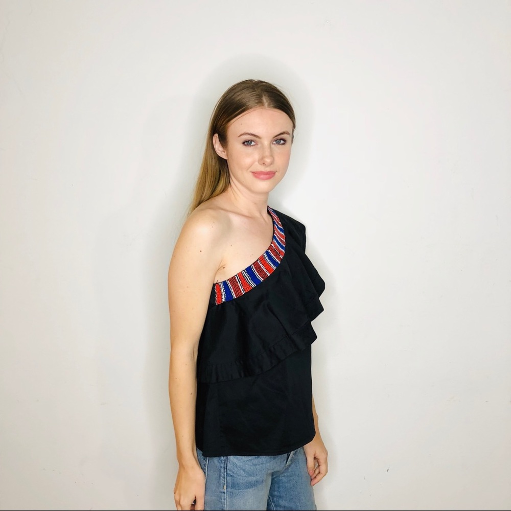 SALONI BEADED COLLAR RUFFLE TOP BLACK SHOPBOP 2 - Picture 2 of 7
